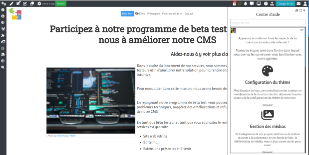 L'accès au centre d'aide s'effectue en 1 clic